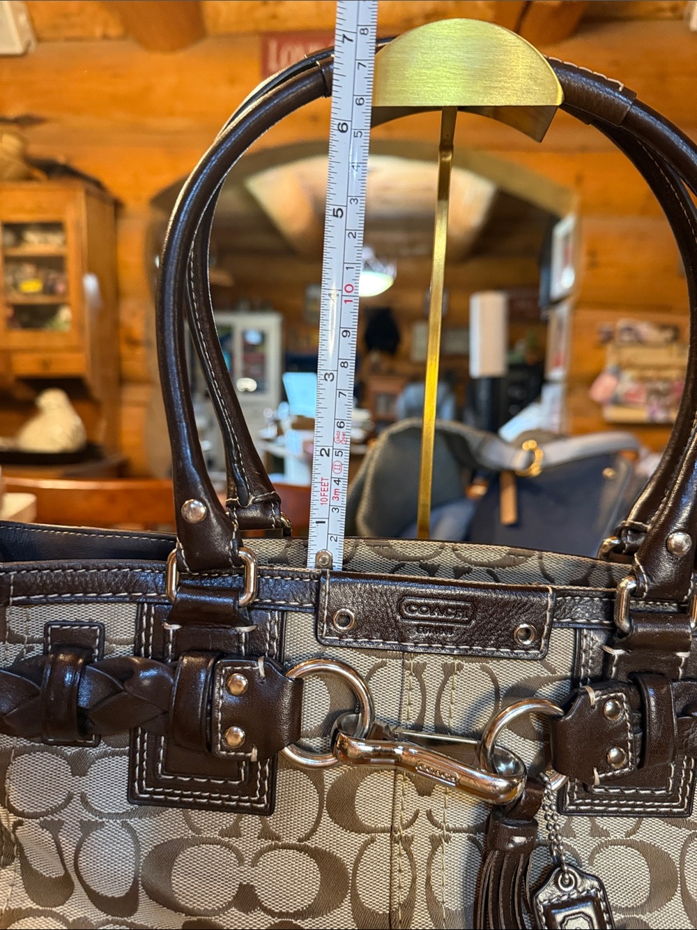 Coach F15665 Signature Gallery Tote Khaki Brown Braided Leather EUC - Picture 17 of 17